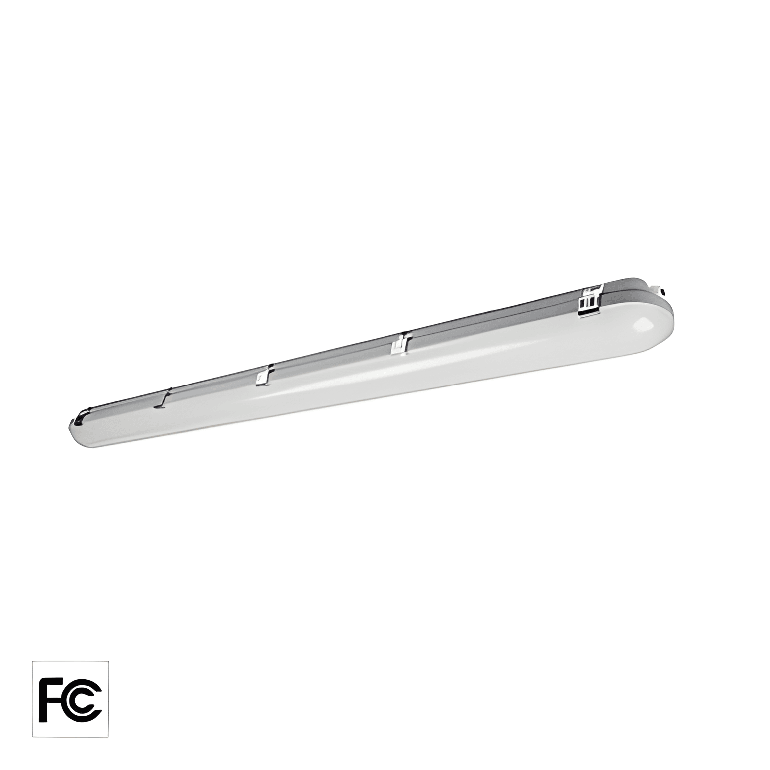 4FT LED Tri-proof Light full view with slotted iron heat dissipation board, IP65 IK08 rated industrial lighting fixture