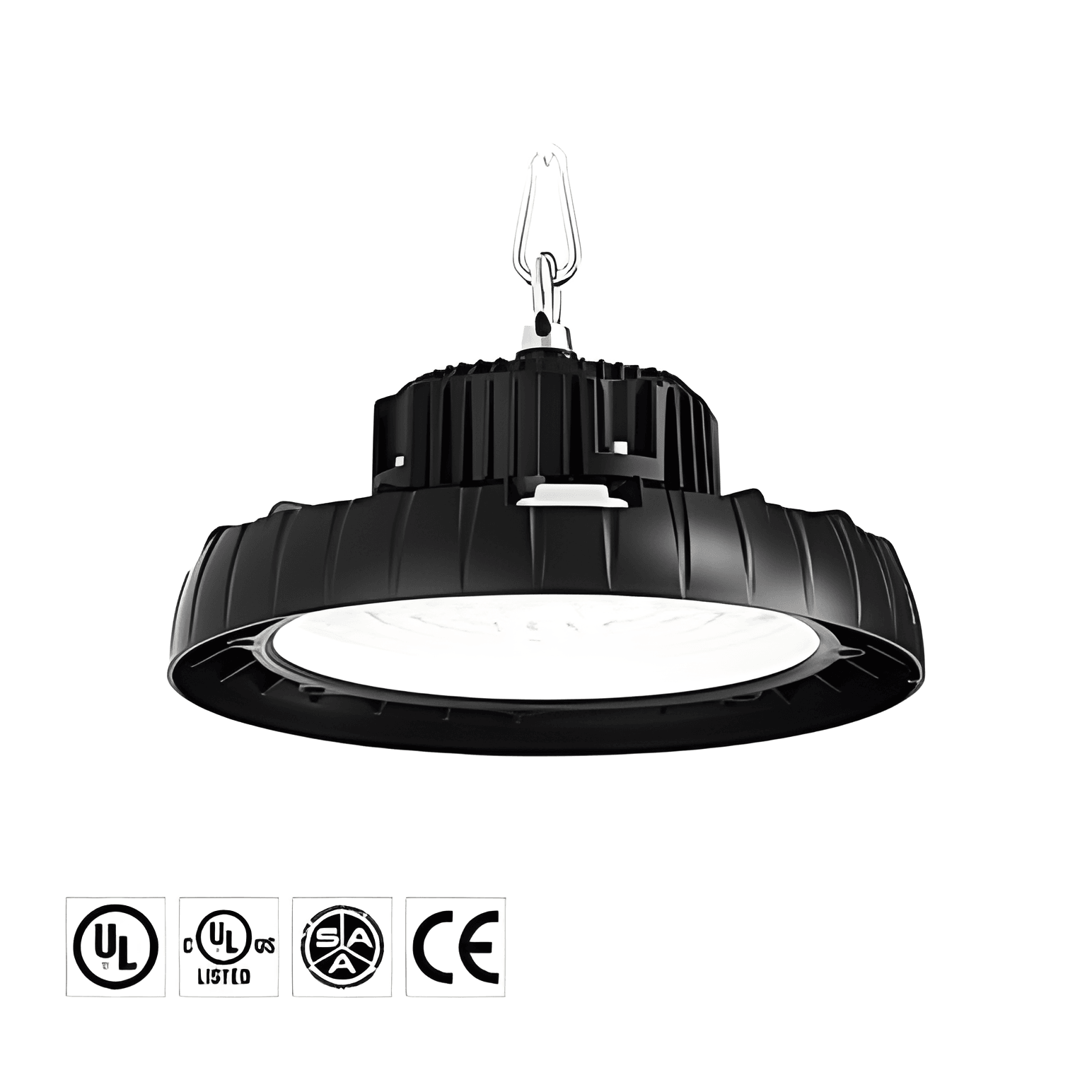 170 lm/W LED high bay light for warehouse and industrial lighting applications.