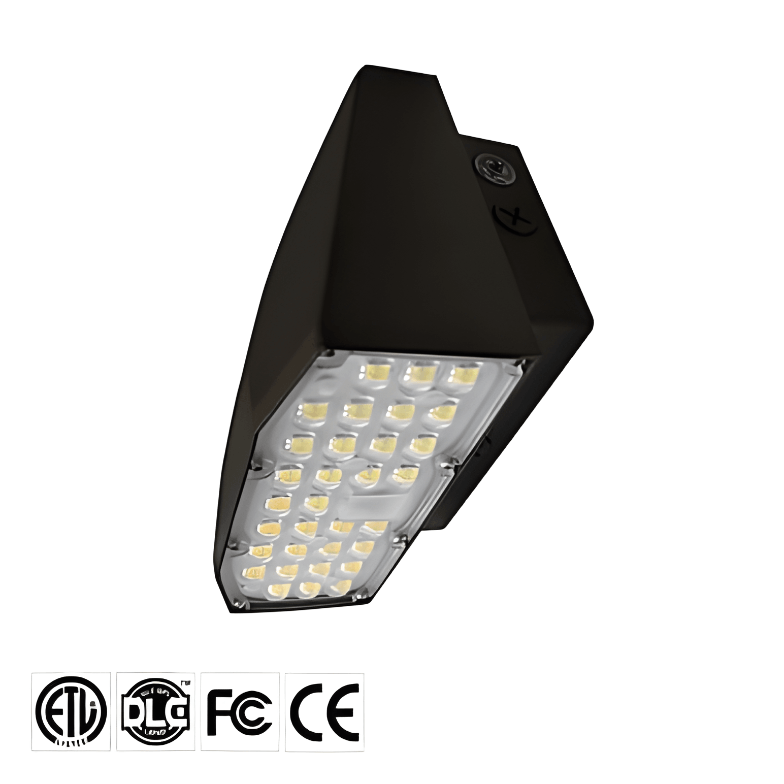 AN-FWP02 LED Wall Pack 30W and 60W models with dimension measurements, dark bronze die cast aluminum housing, IP65 outdoor lighting