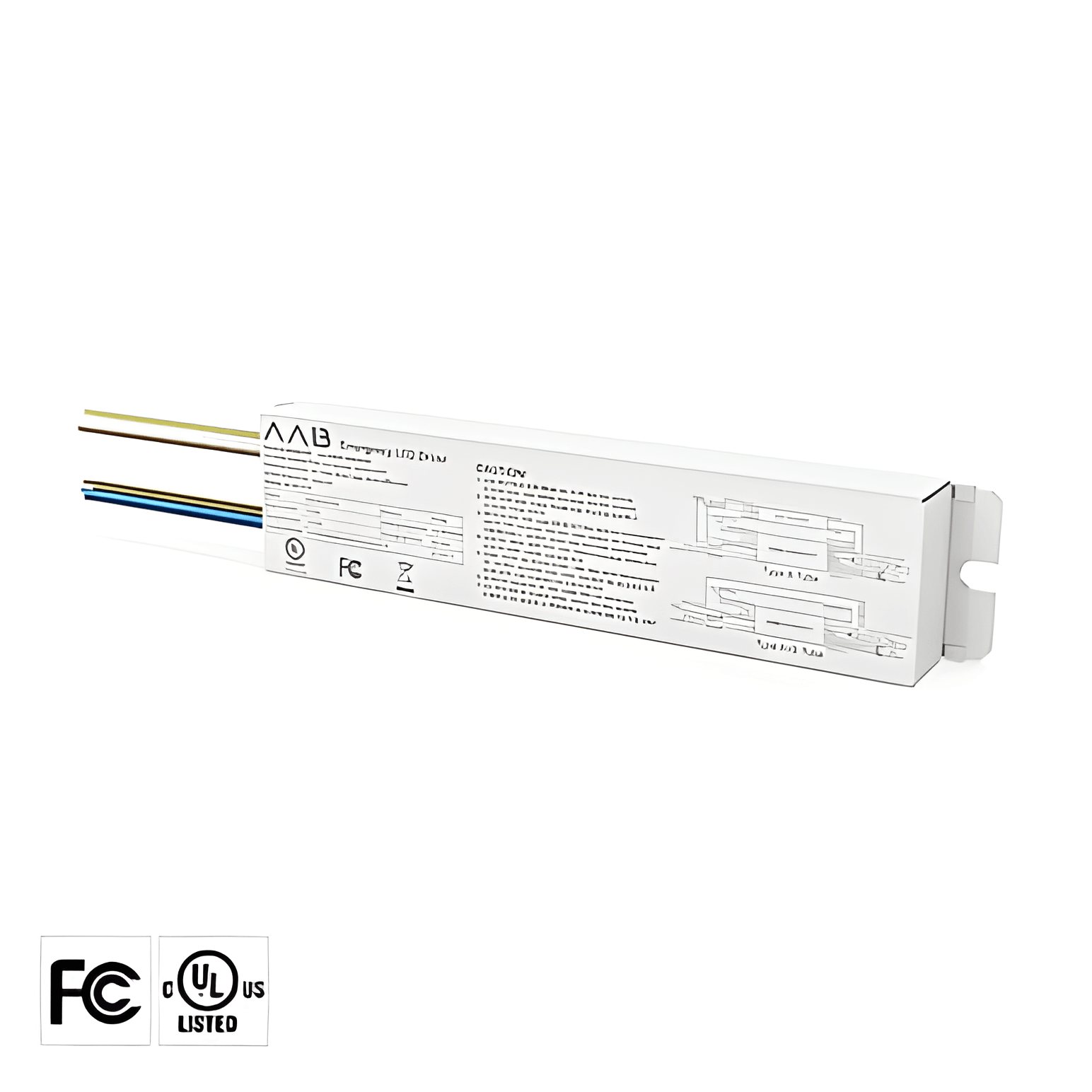 A-EM5W-T8 emergency LED driver full product view with precise dimensional markings (L242mm W52mm H26mm) and mounting center measurement for Type A/A+B LED tubes